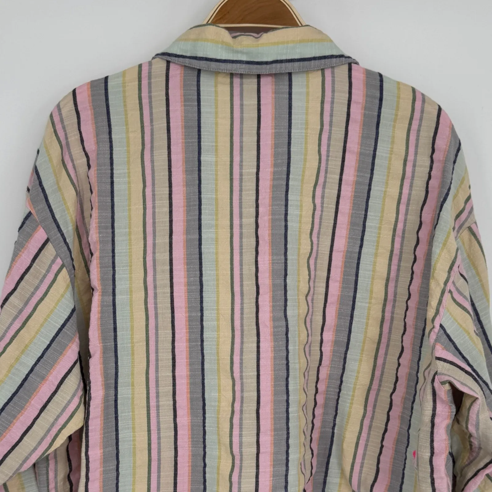 Kerri Rosenthal Sherri Stripe Shirt Small Multicolor Cotton Button Down Heart Pink - Image 10