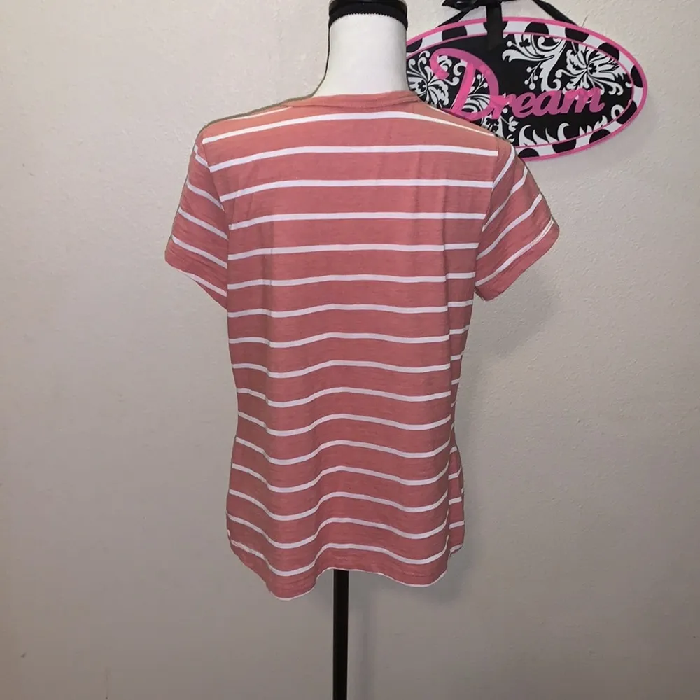 Time and Tru pink brick color & white striped casual short sleeve top - Image 4