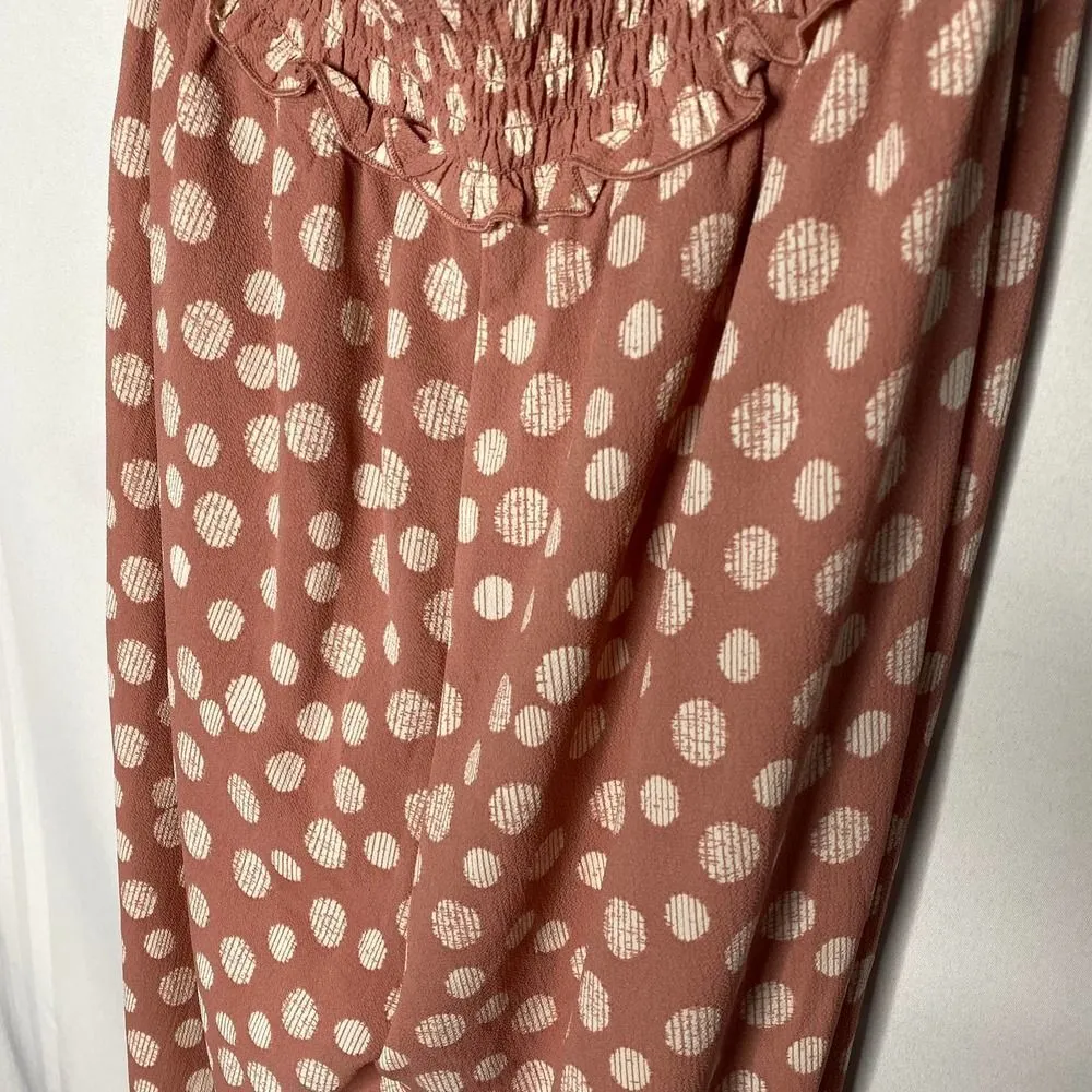 Candie's Smocked Sleeveless Polka Dot Halter Tie Jumpsuit Large Pink White New - Image 10