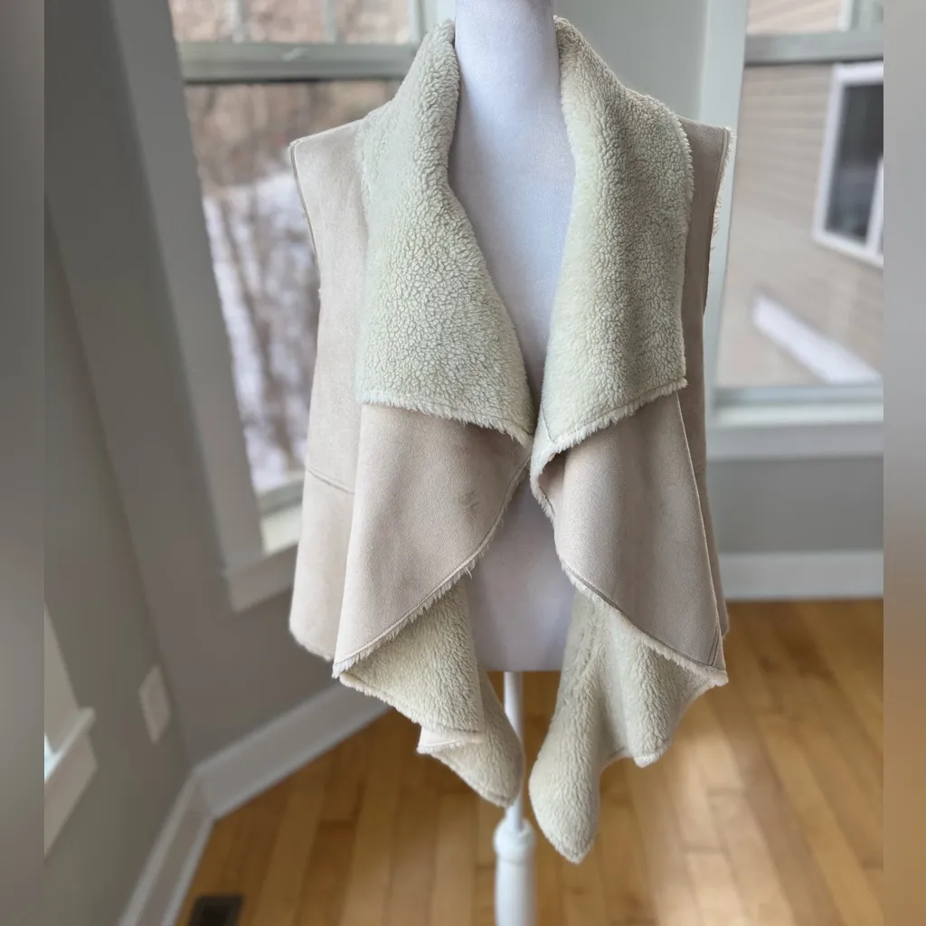 True Grit Ivory Taupe Sherpa Lined Faux Suede Western Vest Size Large - Image 6