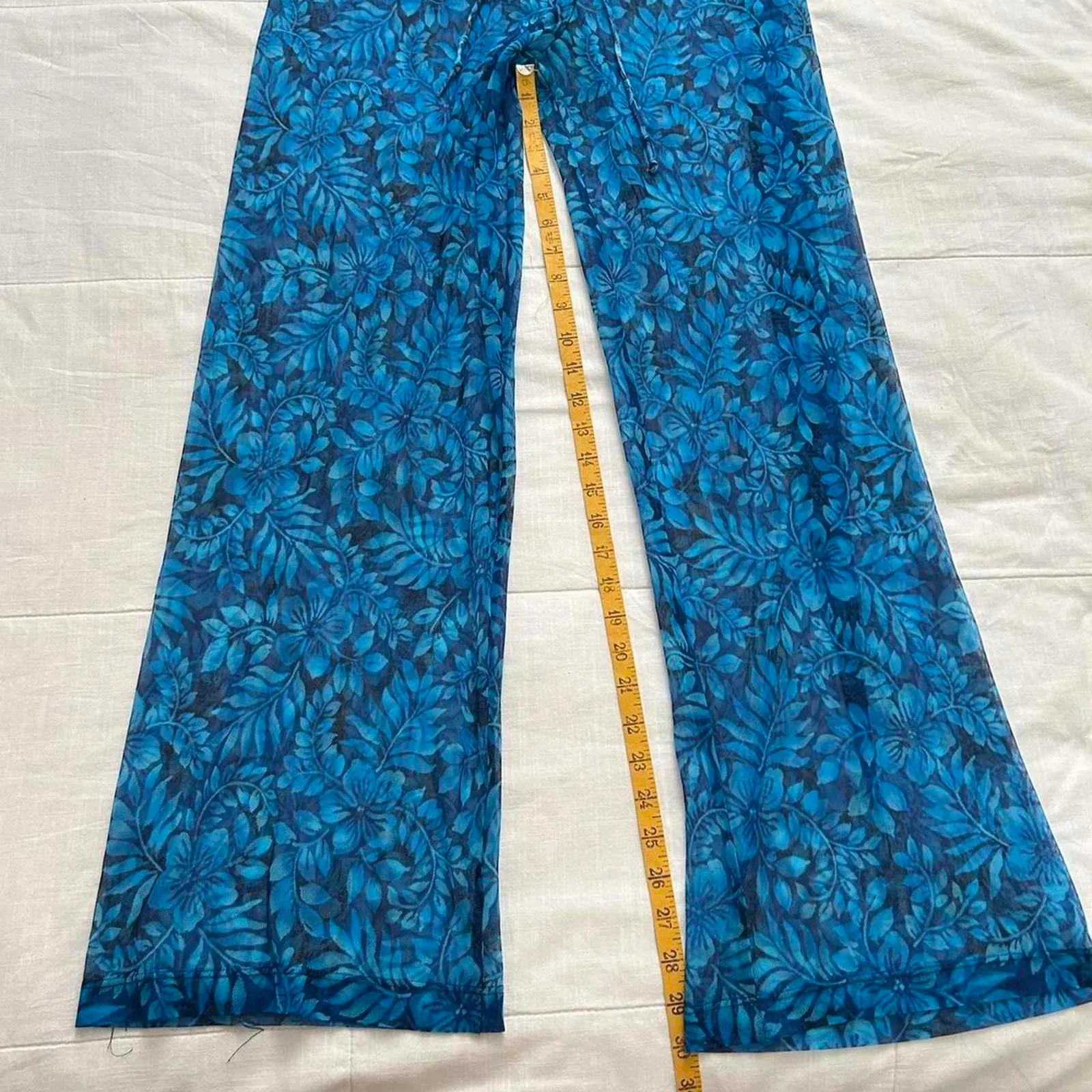 Y2K Cheroke bright Blue floral print mesh pants Size medium, made in the USA - Image 6
