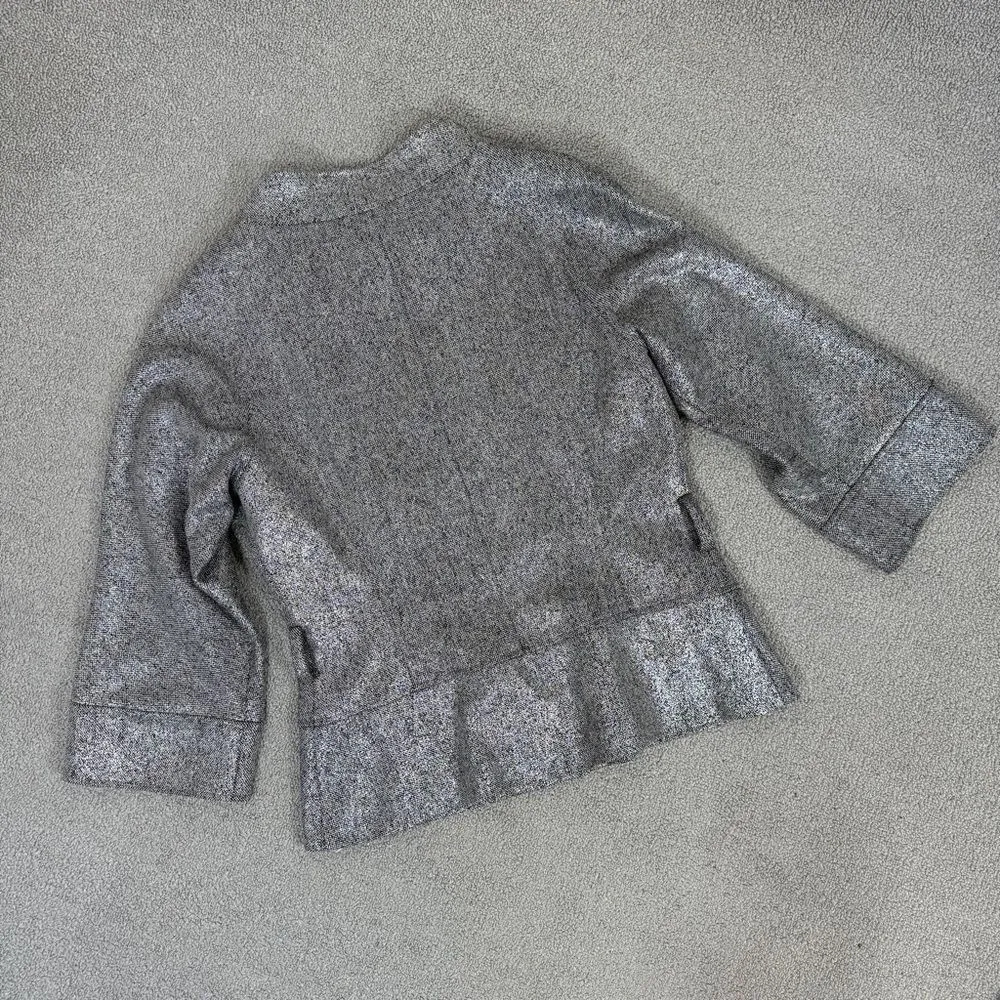 Jon by Teri Jon Open Mock Neck Metallic Belted Topper Jacket Silver Black Size 8 - Image 10