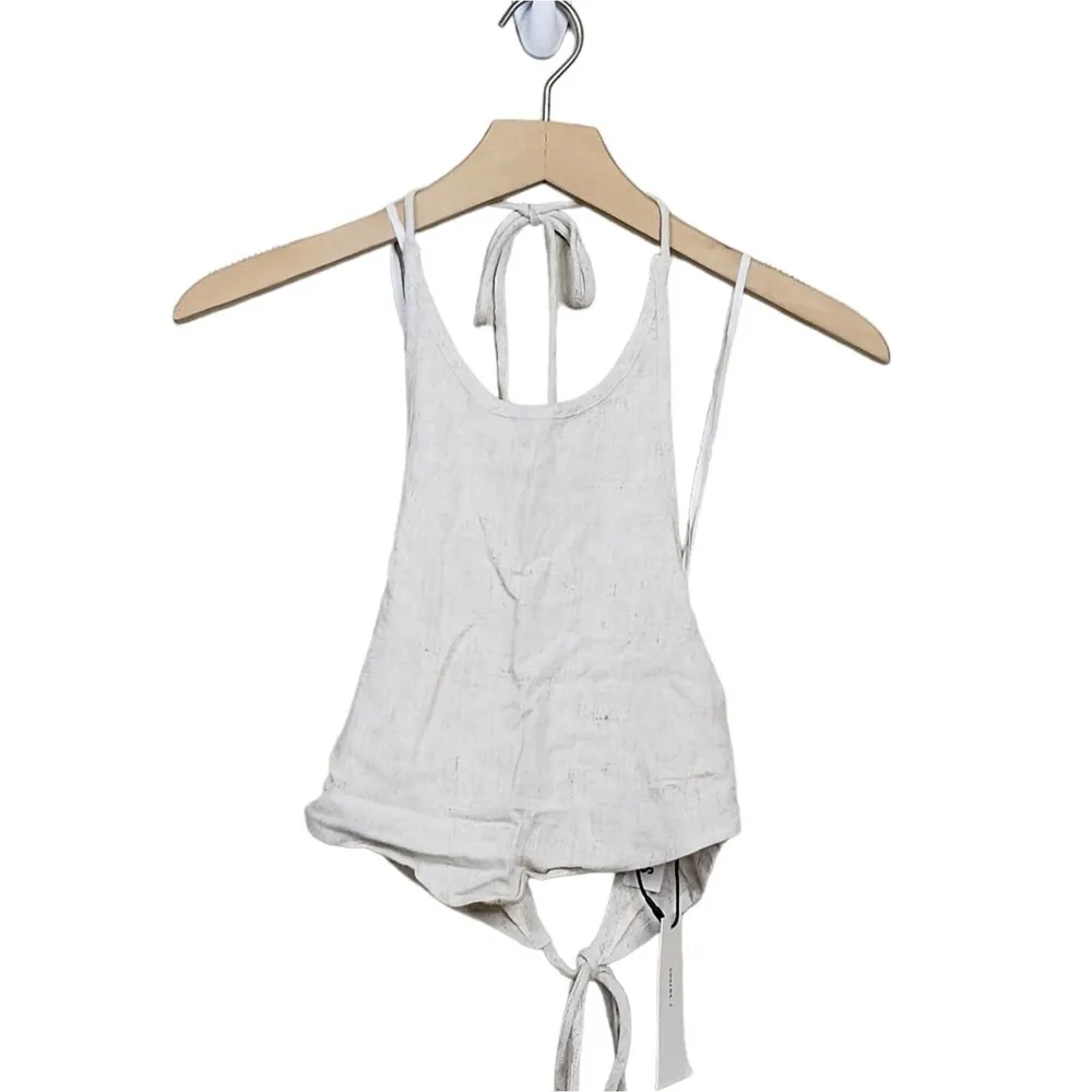 Sovere Womens Small Retold Hankey Hem Linen Blend Halter Top Tan NEW - Image 2