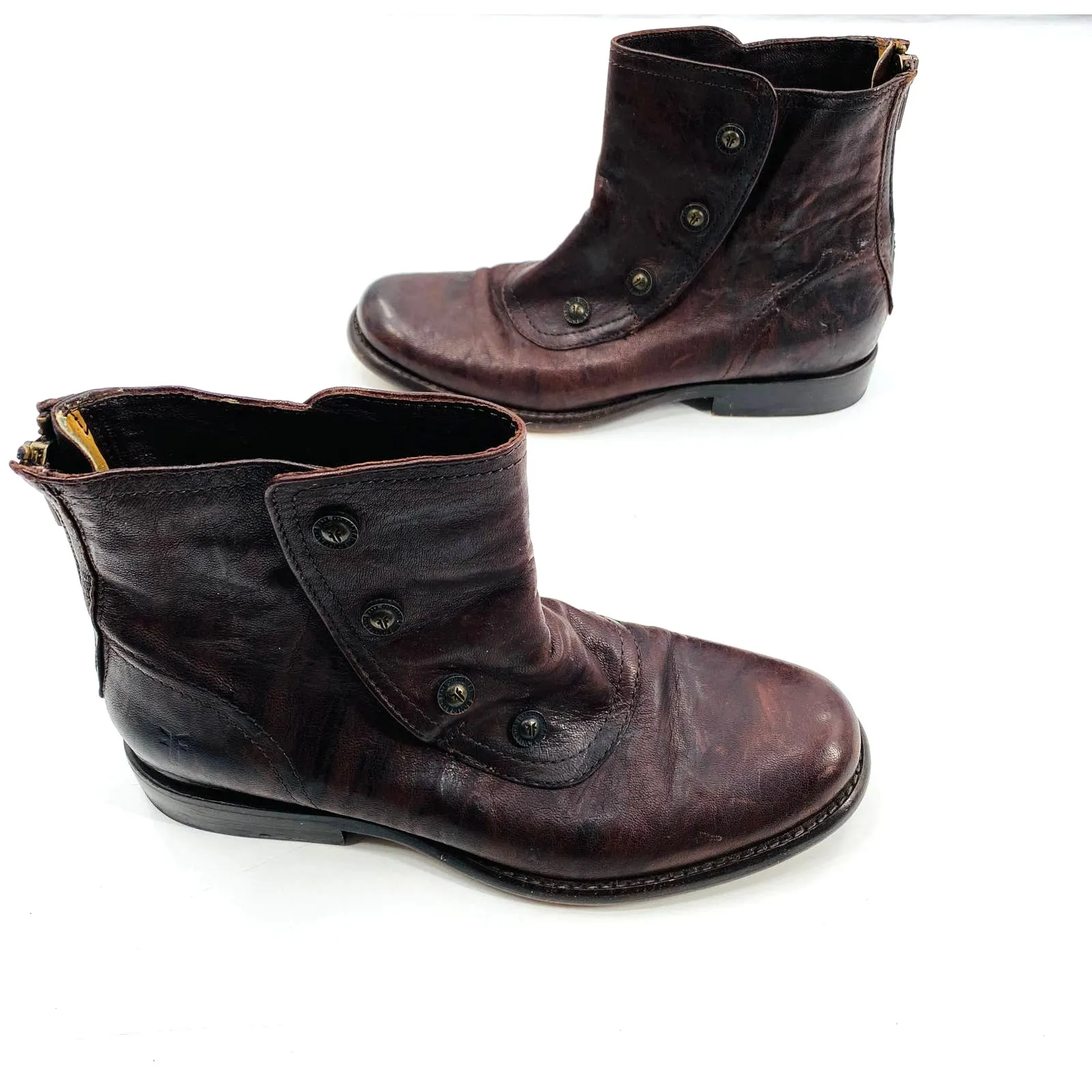 Frye Womens Phillip Military Zip Boot Dark Brown Leather Size 37 Heritage Preppy - Image 3