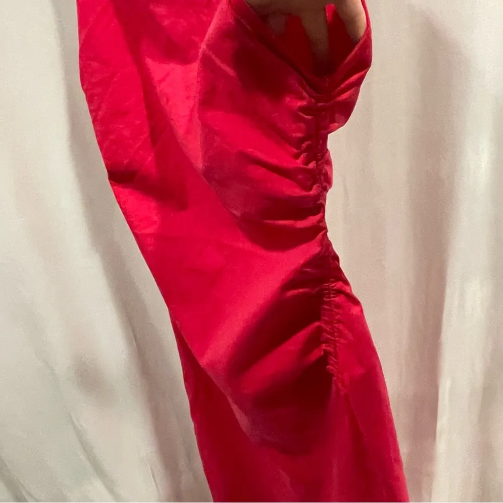 COS pink ruched asymmetrical midi maxi dress stretchy comfy work travel dress - Image 7