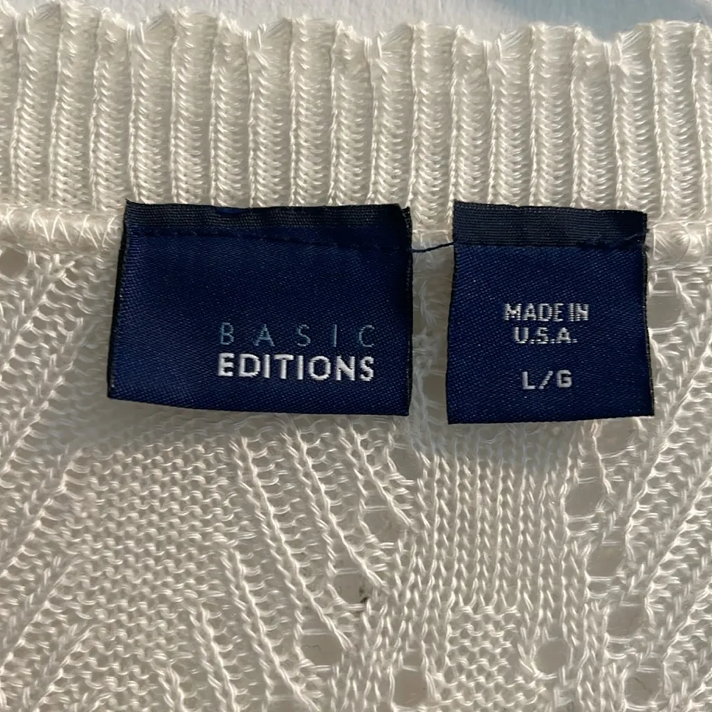 Basic Editions Cream Cardigan Sweater‎ Lightweight Knit Size L - Image 2