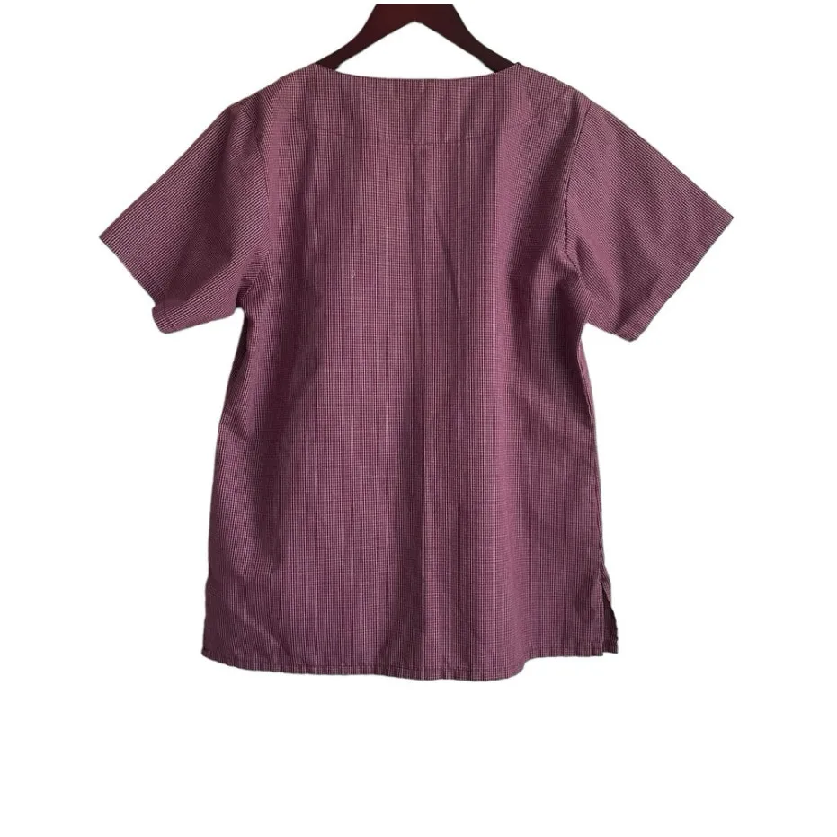 Landau Womens Scrub Top M Burgundy Check V - Image 3
