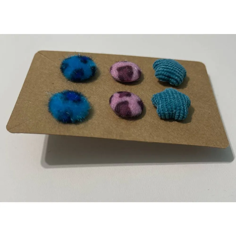 Stud Earrings Set Fuzzy‎ Corduroy Cute Funky Earrings Set of 3 Pairs - Image 2