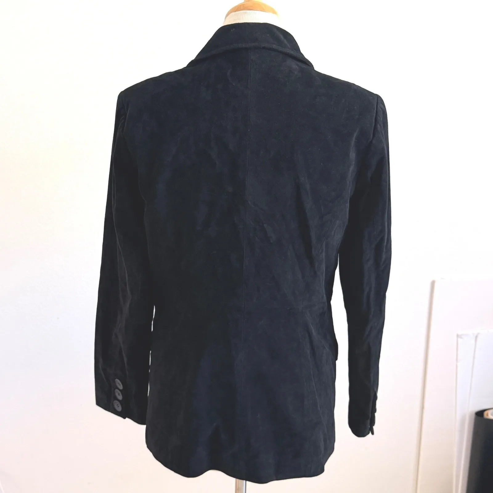 Terry Lewis Black Suede Leather Classic Blazer Sz XS Button Tailored Jacket Y2K - Image 2