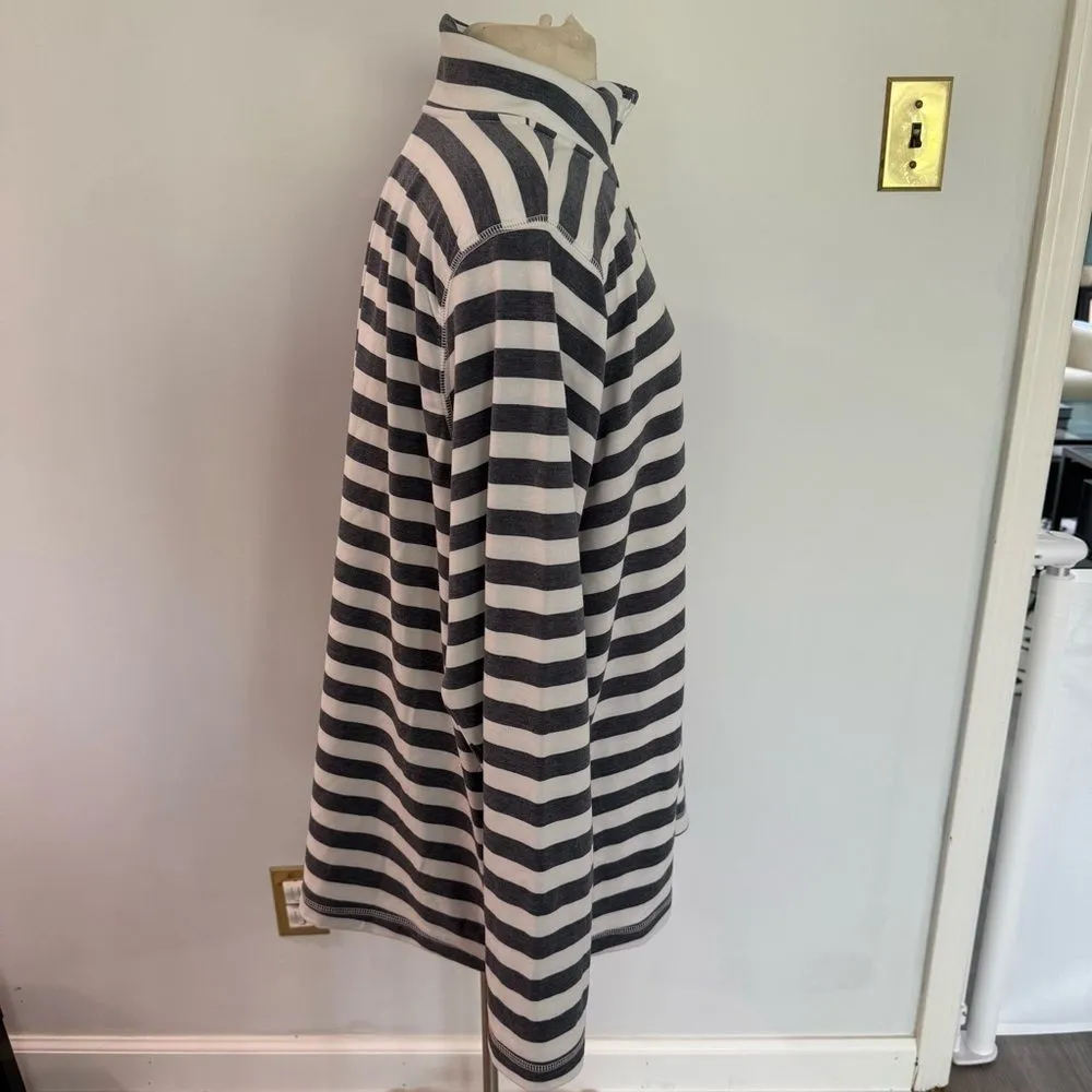 Croft & Barrow Grey & White Striped Button Henley Long Sleeve Pullover Size 2X - Image 2