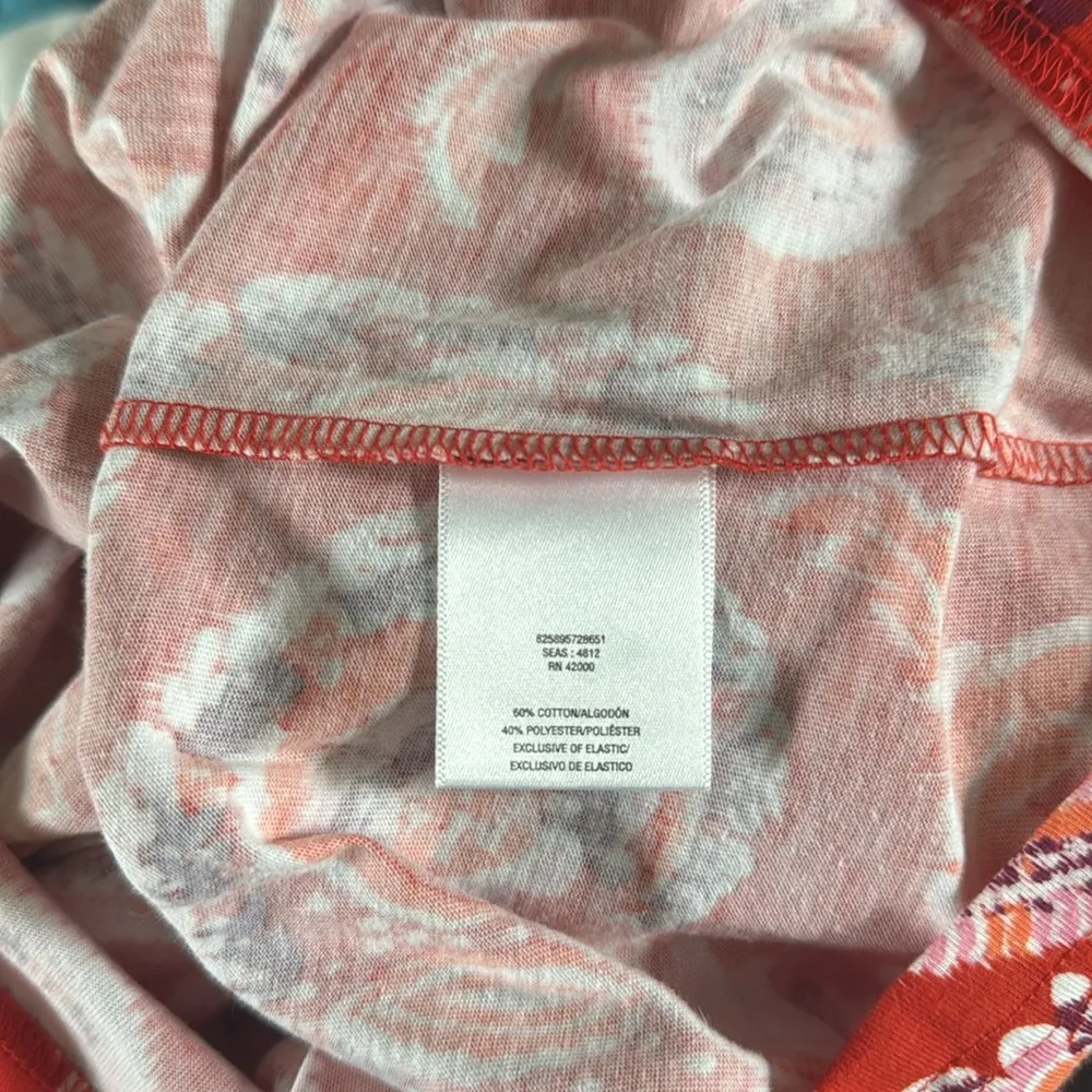 Basic Editions Ruched Short Sleeve Top Orange Floral Paisley Large - Image 5