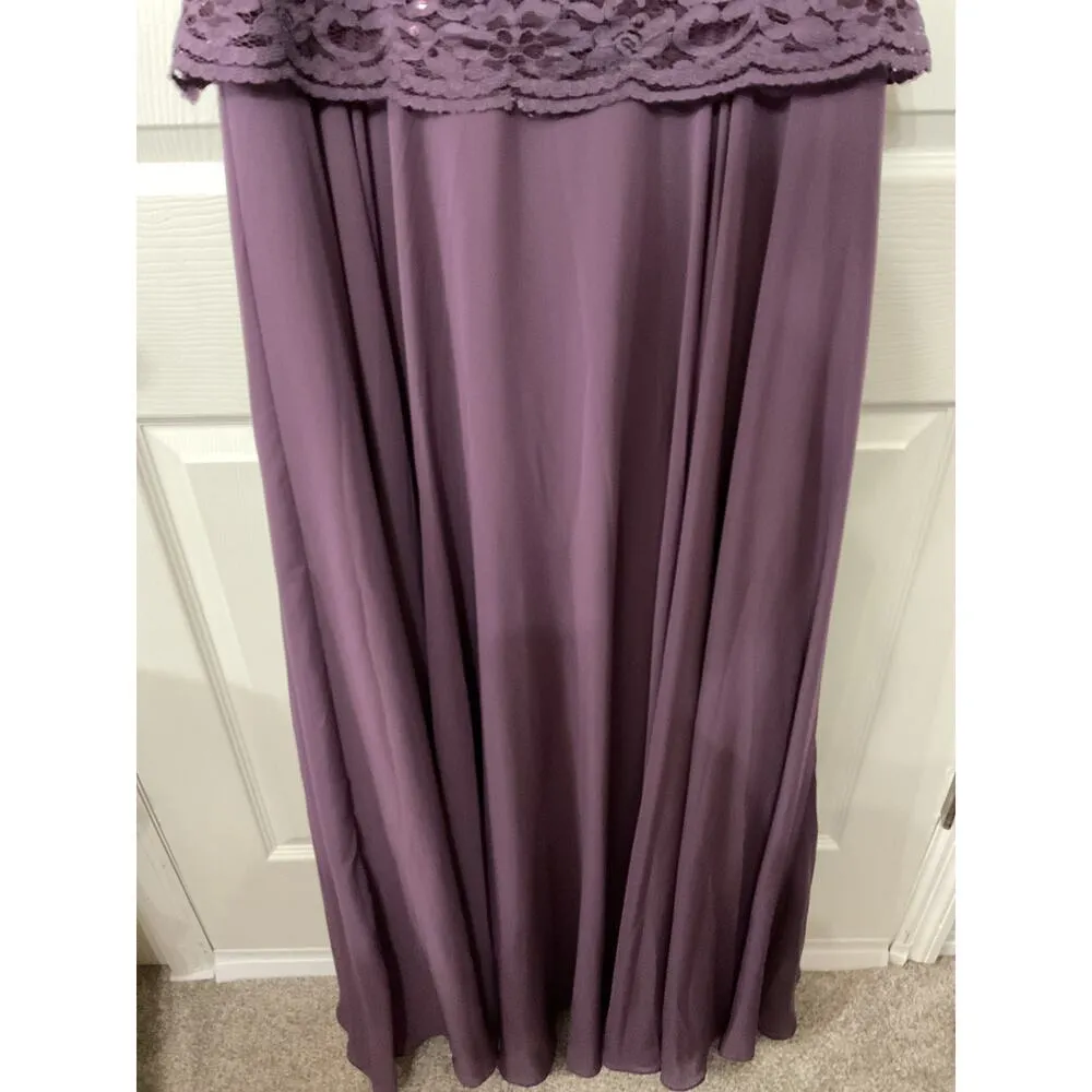 NWT JJ's House Lace Bodice Peplum Waist Plum Formal Floor Length Gown, sz 12 Purple - Image 3
