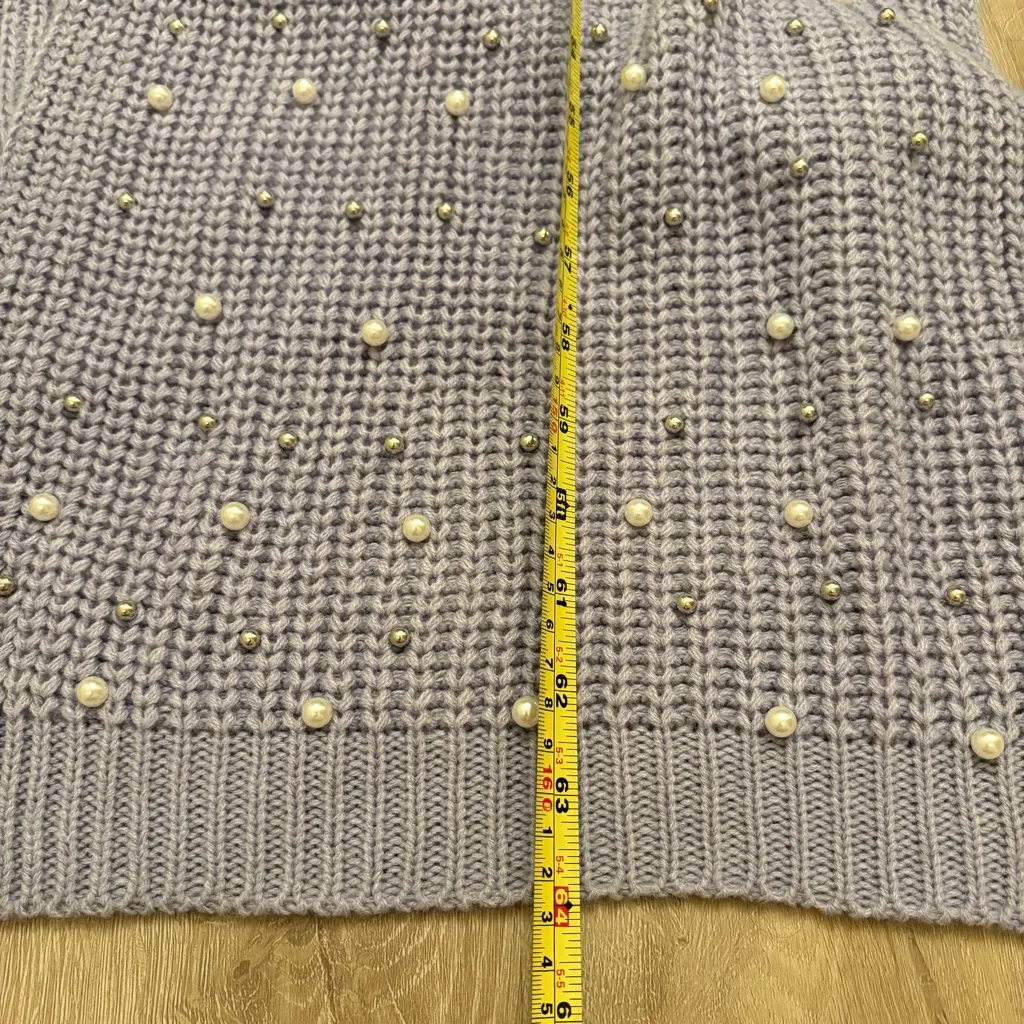 Jessica Simpson Lavender Light Purple Knit Scarf with Faux Pearl & Silver Beads - Image 4