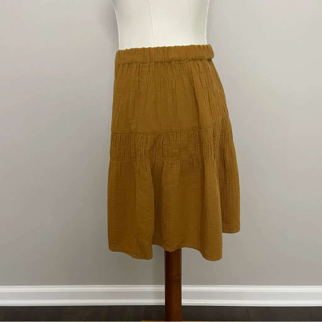 Madewell Skirt Mini Double Gauze Smocked Tiered Beach Travel Boho Mustard Yellow - Image 6