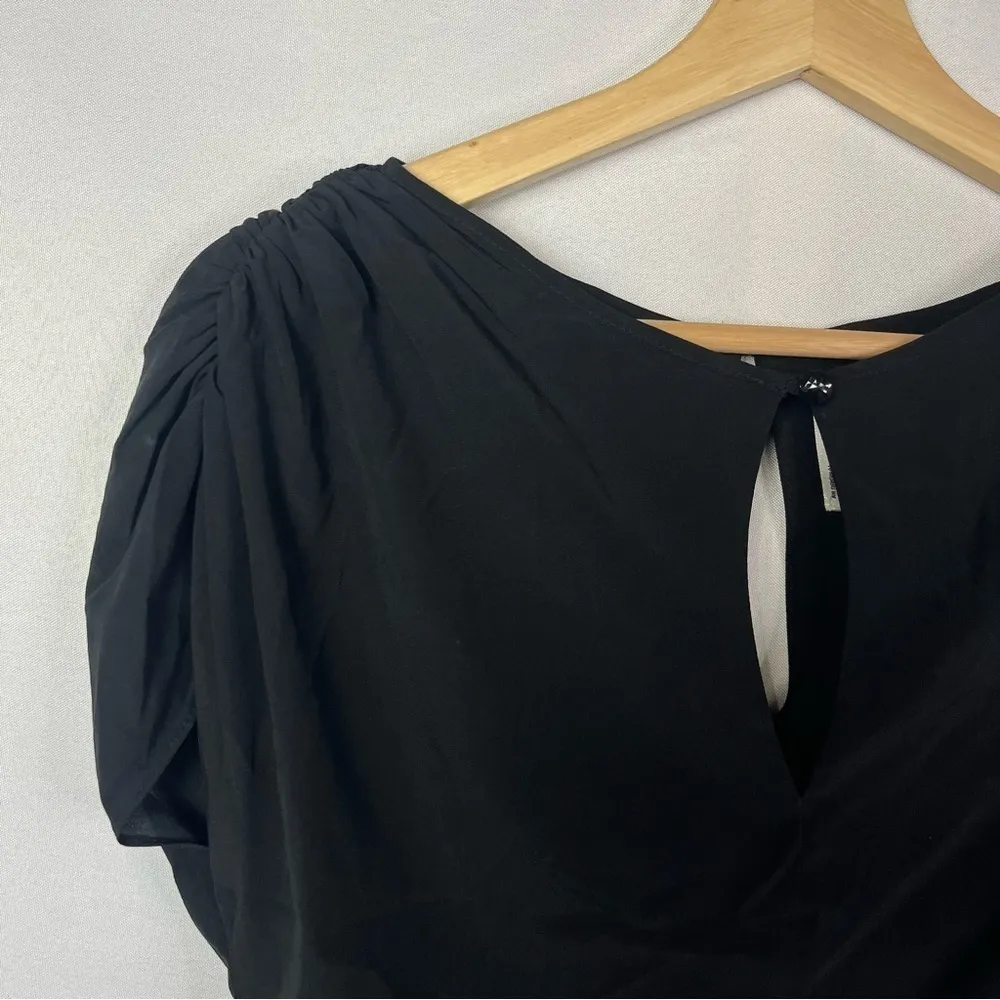 Milly Black Silk Button Back Cap Sleeve Short Sleeve Blouse 8 - Image 3