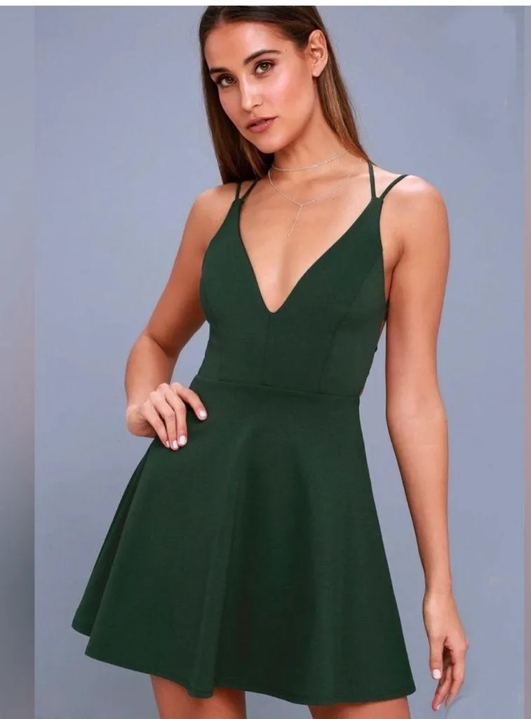 LuLus Believe in Love Forest Green Strappy Backless Skater Dress Size M Size M - Image 2