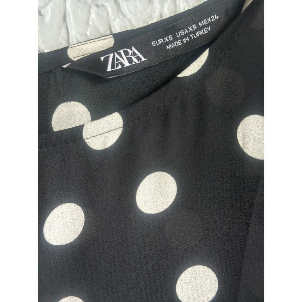 Zara Black White Dress Womens XS Chic Casual Whimsigoth Polka Dot Split Flowy - Image 7