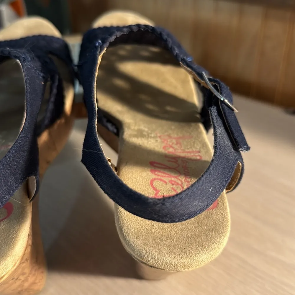 JellyPop Navy Macrame Cork Platform Wedges - Image 7