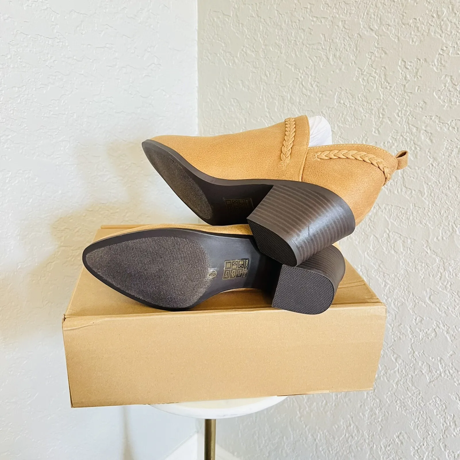 JOURNEE COLLECTION Sophie Braided Strap Bootie, Block Heel, Tan, Size 8.5 NWT - Image 14