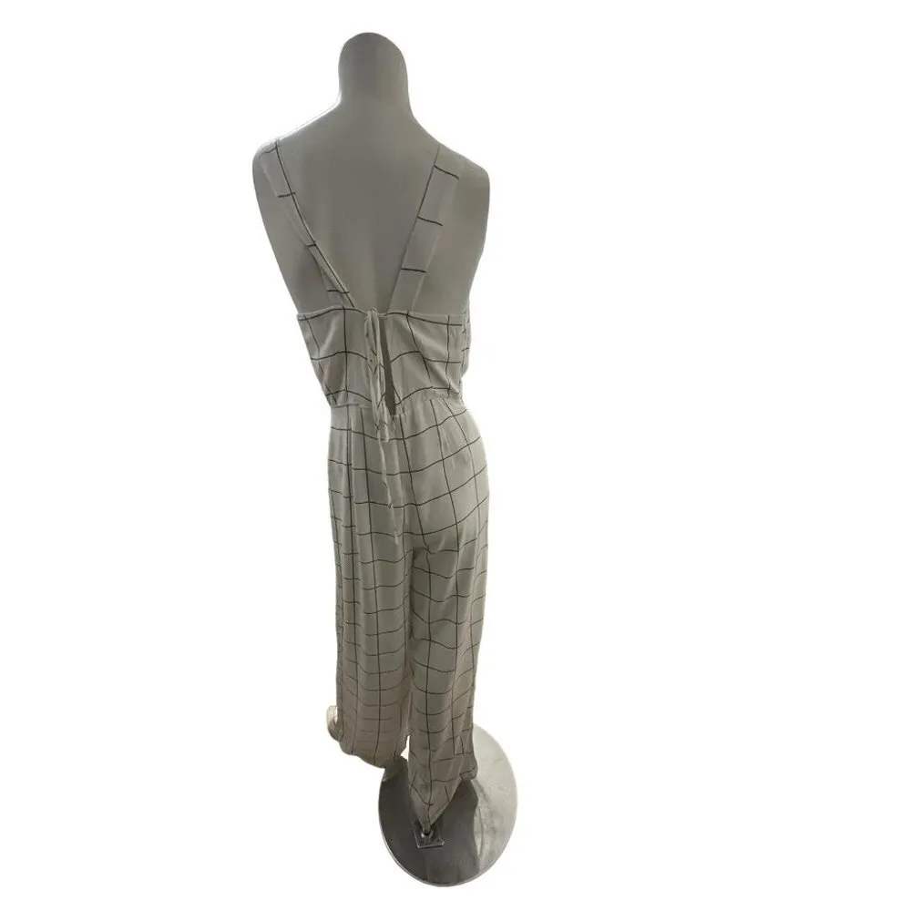 Forever 21 white jumpsuit S plunge deep neck wide avante garde wide leg new - Image 2