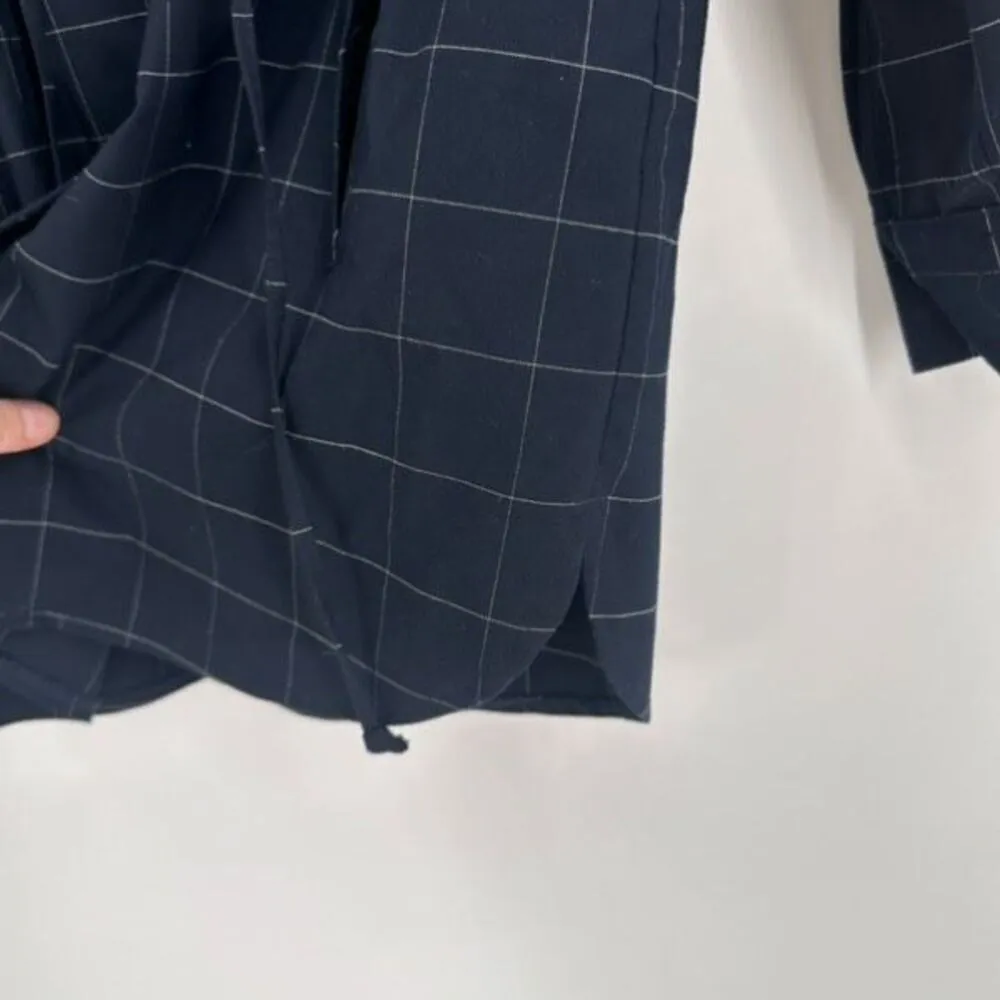 Banana Republic Womens Windowpane Drawstring Shirt Jacket Navy Blue White Medium - Image 9