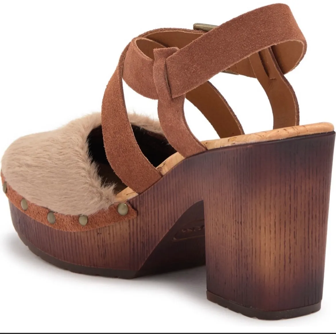KORKS Wendy Faux Fur Taupe Rust Brown Clog Heels NWT - Image 3