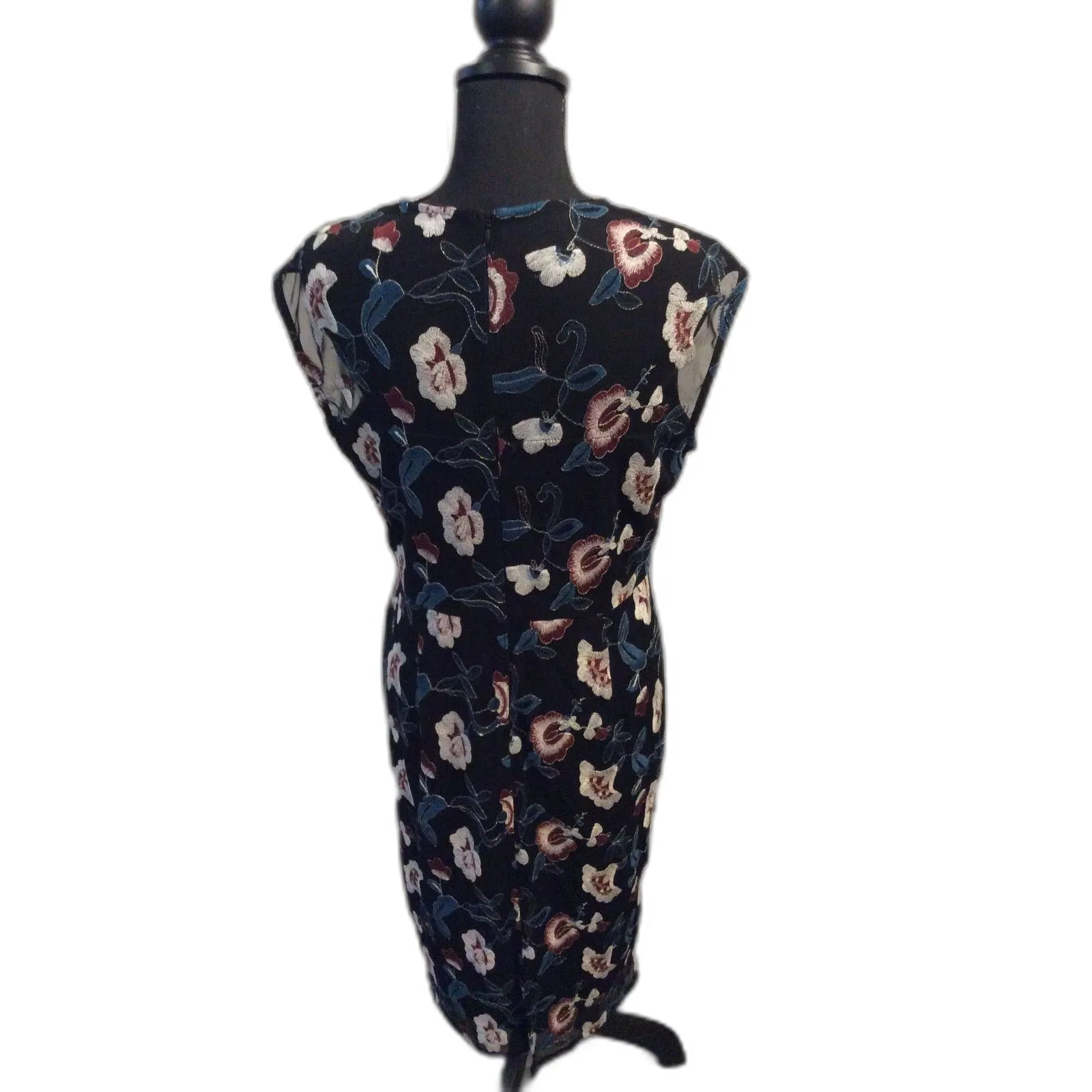 Donna Ricco New York Size 12 Black Floral Embroidered Sheath Illusion Dress - Image 2