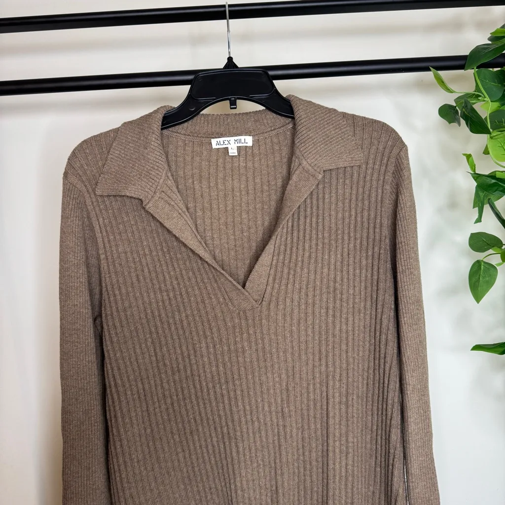 Alex Mill Loretta Merino Wool Blend Ribbed Tunic Longline Sweater size L Large Brown - Image 4