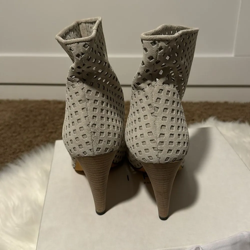 IRO  Hirson Laser Cut Suede Booties in Ecru. - Image 5