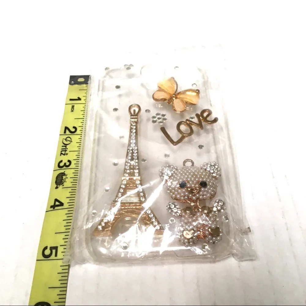 NIP clear Eiffel tower/bear rhinestone phone case Gold - Image 4