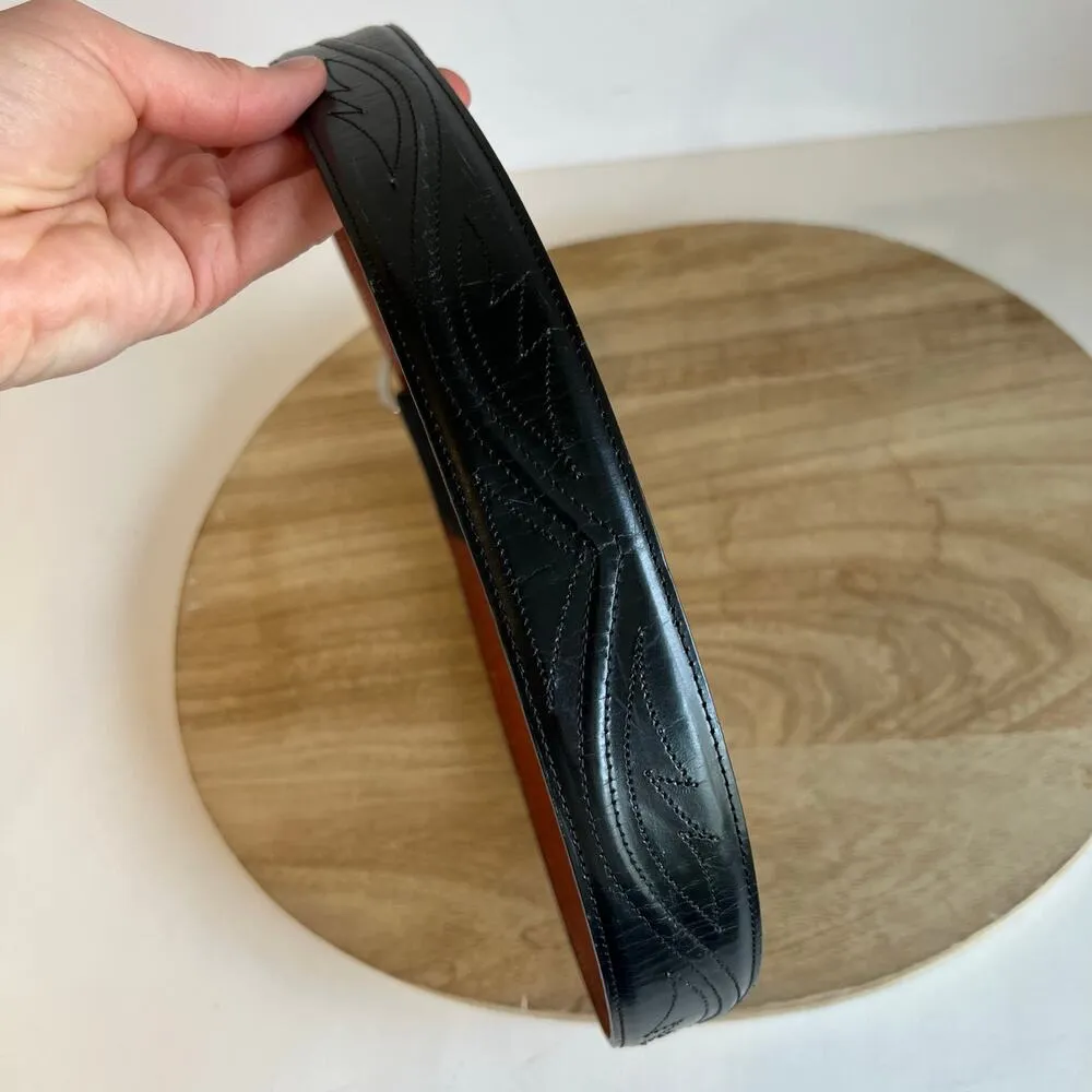 Vintage Lucchese USA Black Genuine Leather Western Belt Size 34/Large - Image 10