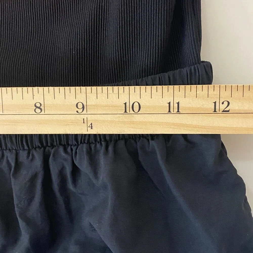 VTG LL Bean Black Stripe One Piece Swimsuit Modest Sporty Attached Shorts USA 8 - Image 8