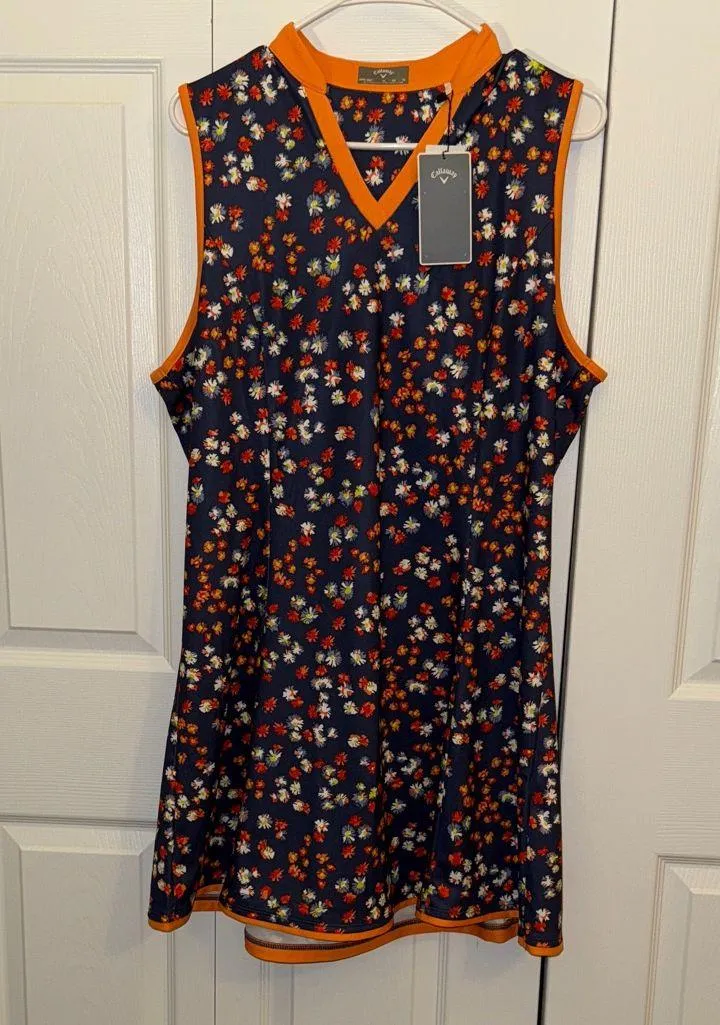 Callaway Navy Floral Top with Orange Trim golf dress NWT XL - Image 4