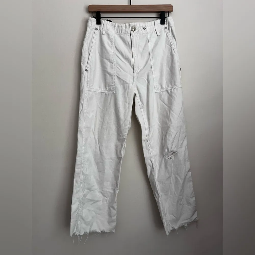 Rag & Bone Wide leg pants Super High Waist Frayed Hem Chinos Vintage White 27 - Image 2