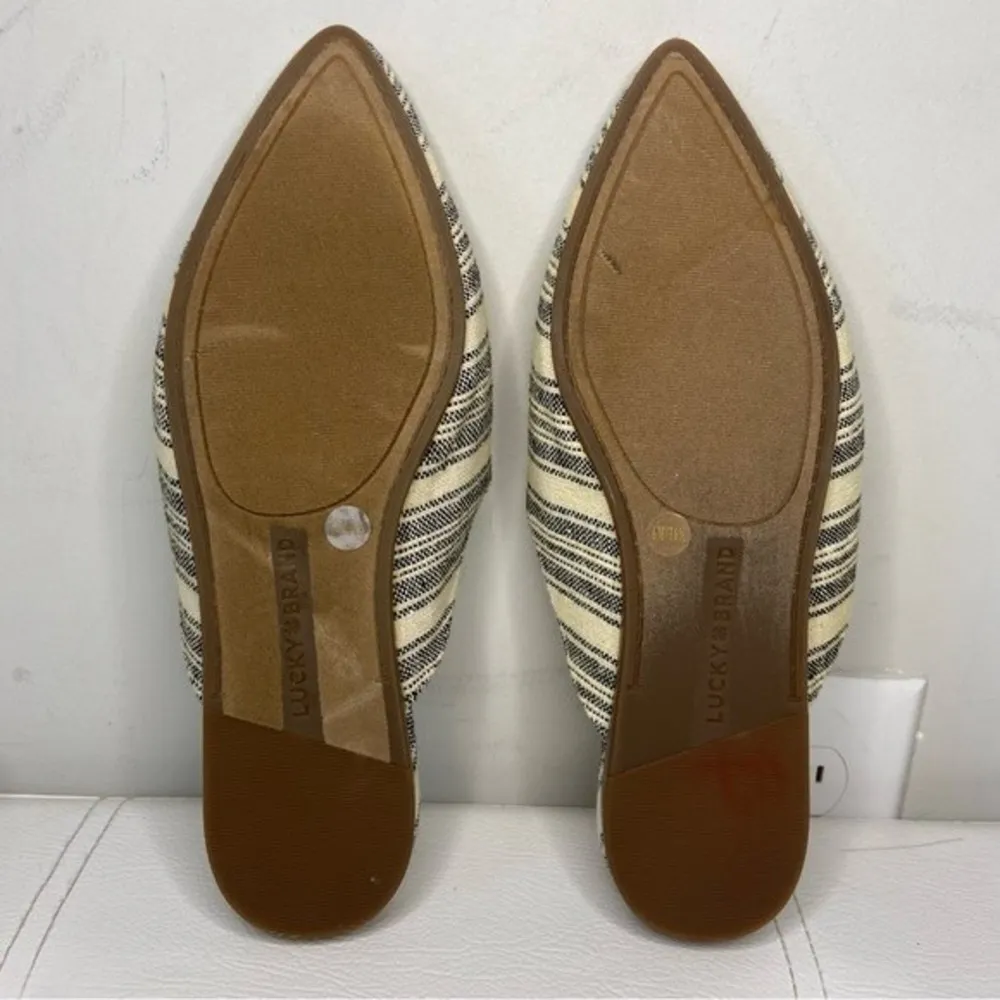 Lucky Brand Brynnuh Striped Black Natural Beige Mule Pointed Toe Flats Size 6 - Image 9