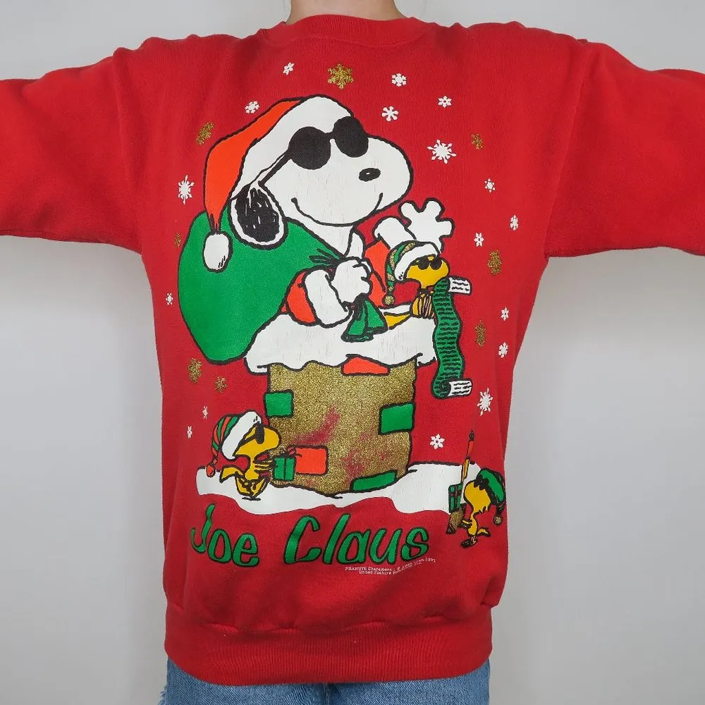 Vintage 70s Peanuts Snoopy Joe Claus Christmas Sweatshirt Size M - Image 2