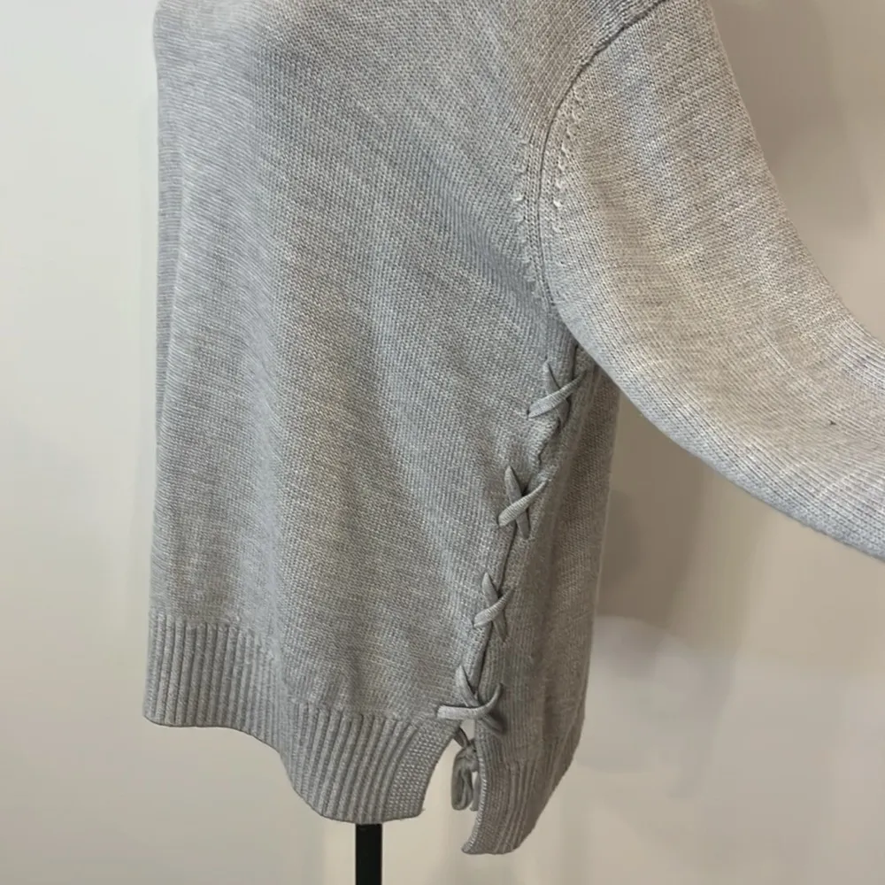 Athleta  Nopa merino wool side lace up sweater light gray S - Image 3