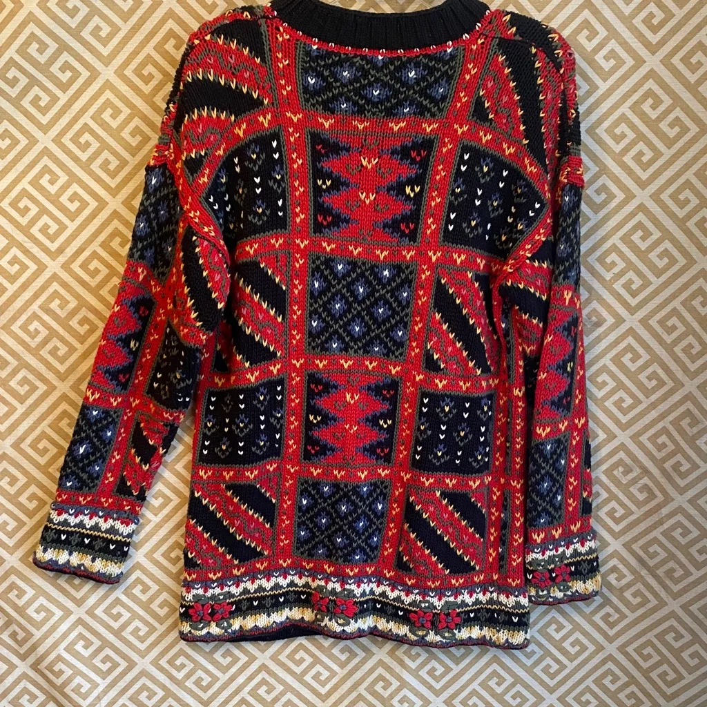 Vintage Margules knitted by hand Geometric Pattern Sweater Red Size M - Image 7