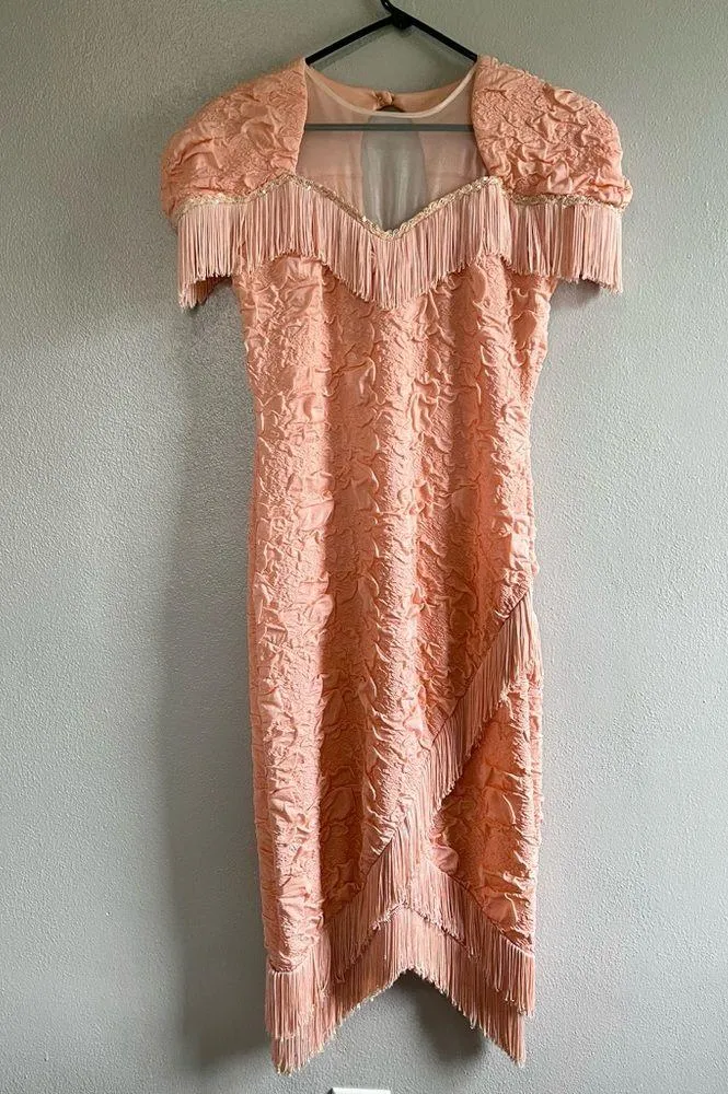 [Pegah Fashions] Vintage Coral Fringe Flapper Girl Midi Dress - Image 4