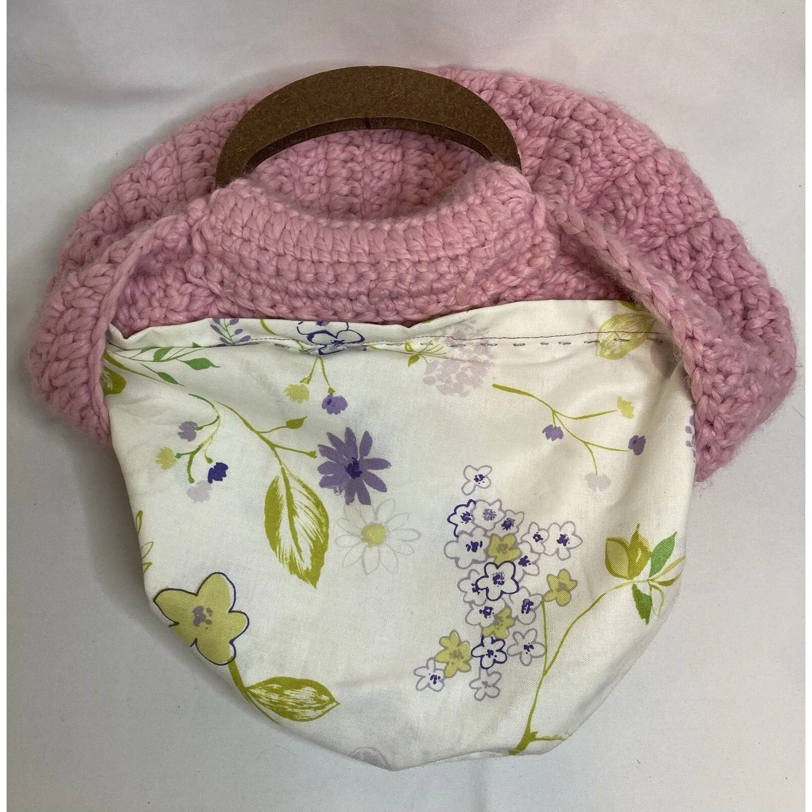 Crocheted Purse Cottage Coquette Pink Barbie Bella Handmade Cloth Floral Liner - Image 5