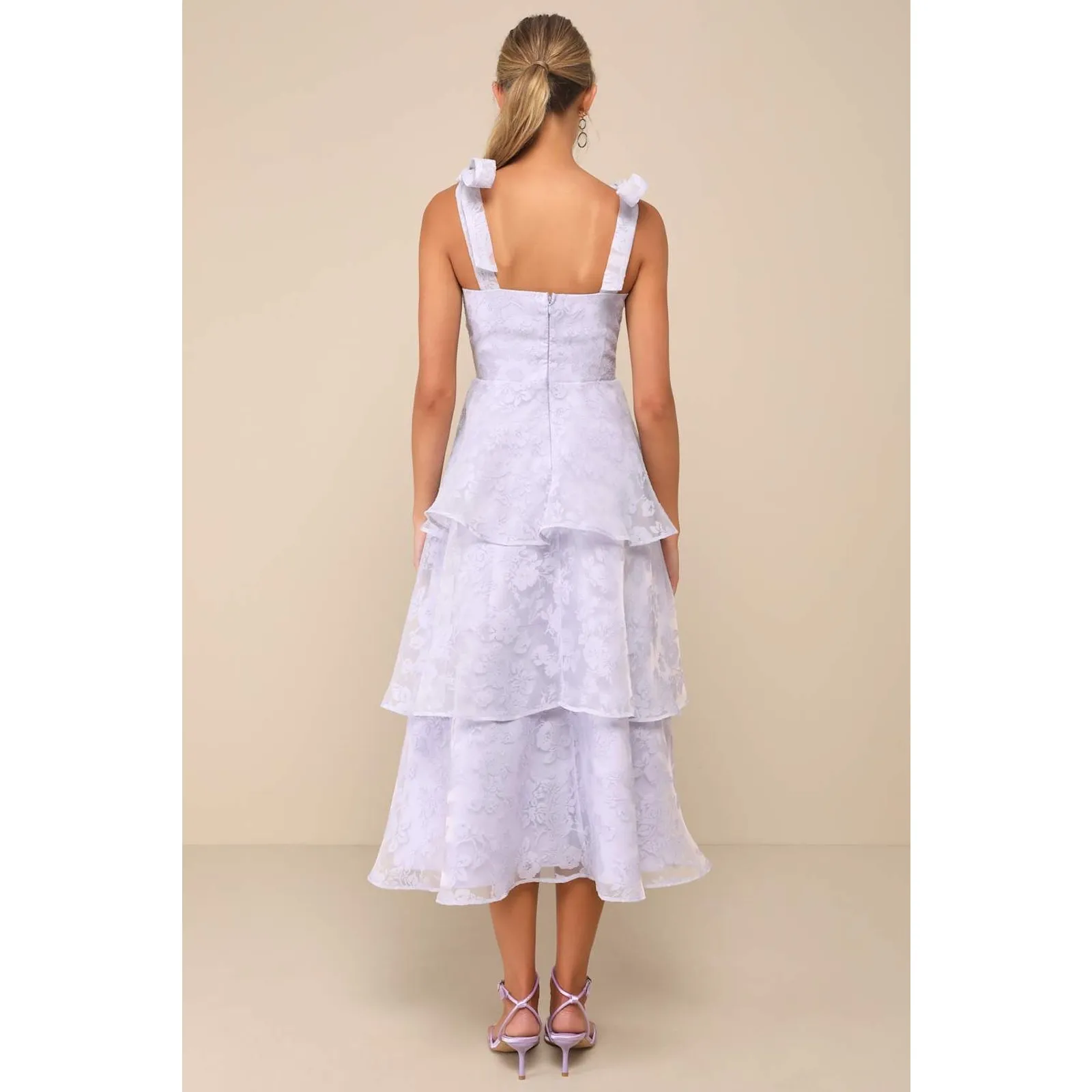 NWT LULUS Glamorous Sweetie Lavender Burnout Tie-Strap Bustier Midi Dress Sz XS - Image 3