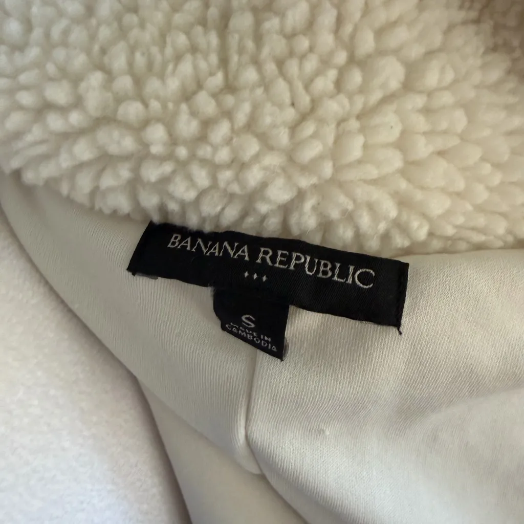 Banana Republic Cream Sherpa Open Overcoat Womens S Preppy Office Winter - Image 6