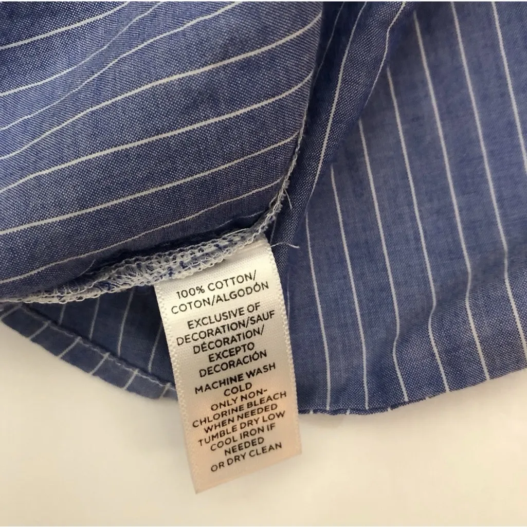 Loft  Blue and white Striped button front floral embroidered shirt small - Image 7