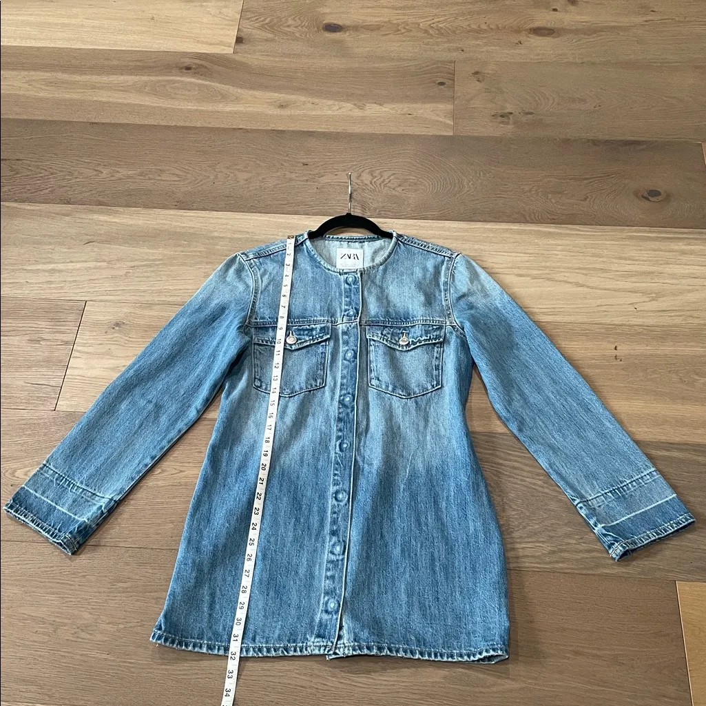 New ZARA Denim TRF Dress Size Large Long-sleeved Cotton Denim Mini Dress/Tunic - Image 13
