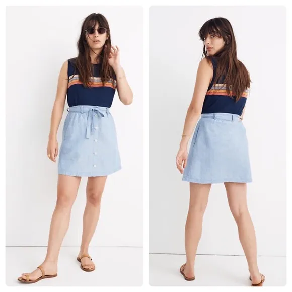 NWT Madewell Denim Button Front Tie Skirt Mini - Image 2
