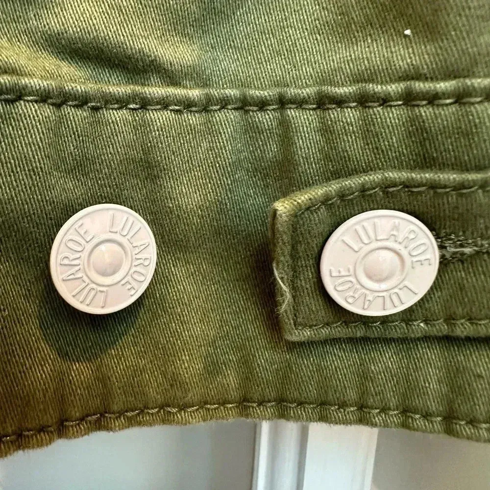 LuLaRoe Olive Green & Blush Pink Embroidered Roses Kenny Jean Jacket Size L NWT - Image 8