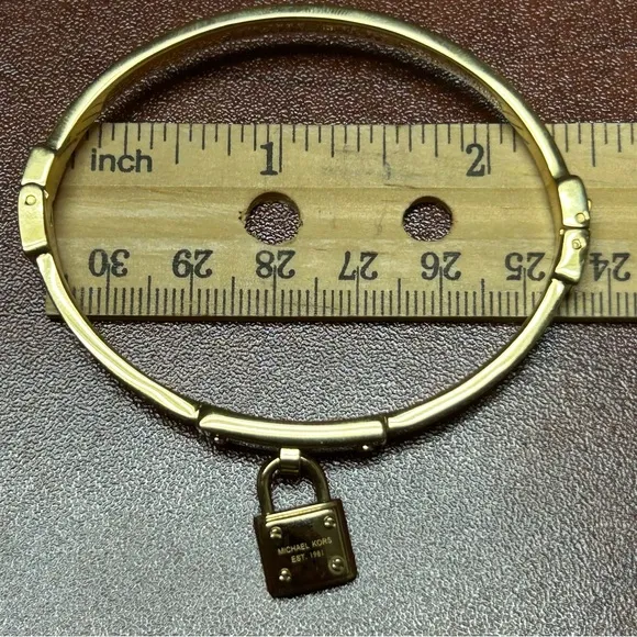 Michael Kors  Gold Tone Pave Crystal Pad‎ Lock Bracelet - Image 7
