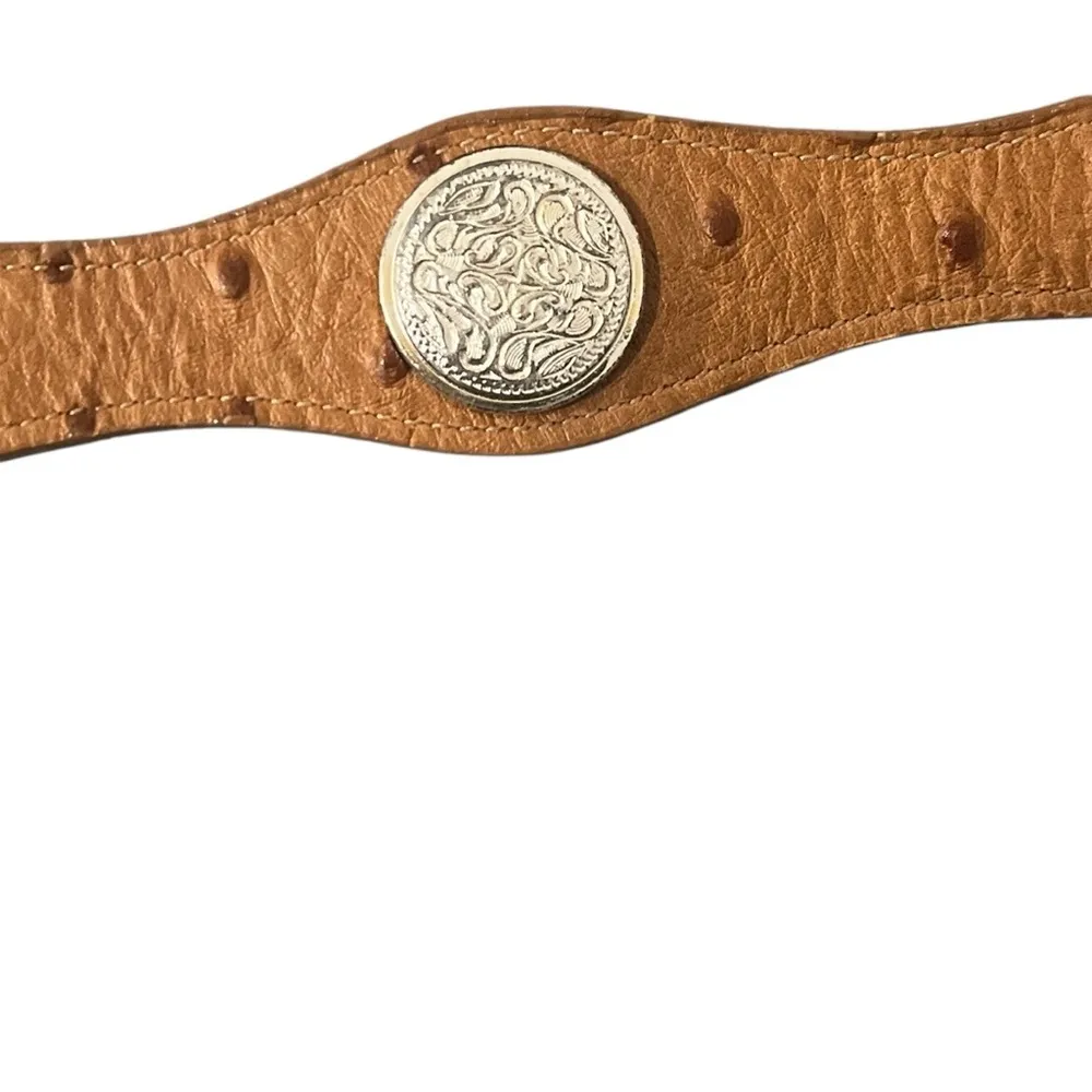 Nadim Genuine Leather Ostrich Silver Medallions #3205 Sz 30 Belt & Buckle Tan - Image 9