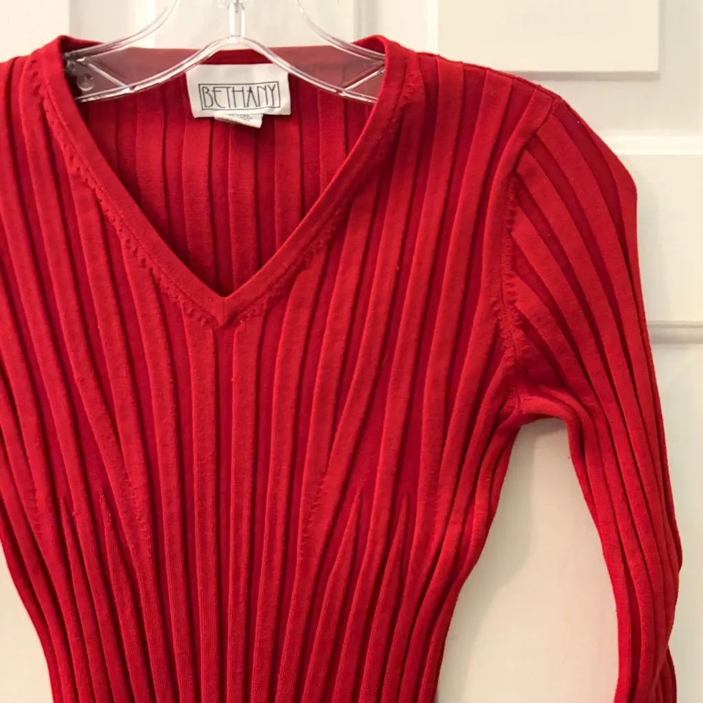 Bethany Vintage Red Silk Ribbed Knit Stretch LS Top Size undefined - Image 2