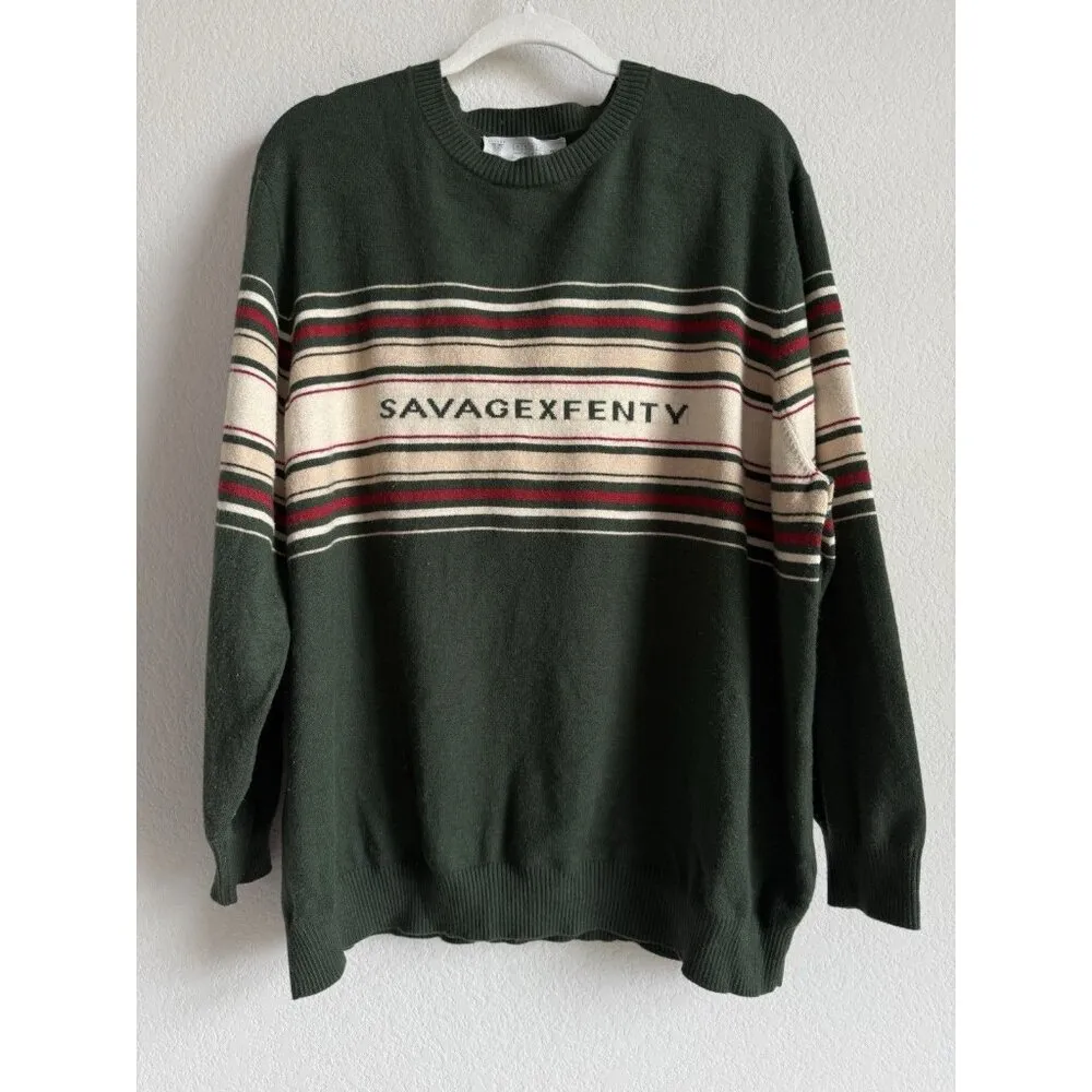 Savage X Fenty Lit Leisure Knit Green Shade Striped‎ Sweater Size 2X Unisex - Image 8